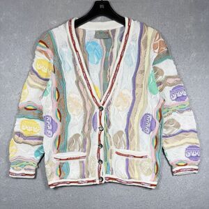 VTG 90s COOGI Australia 3D Knit Cardigan Sweater Multicolor Pastel Women’s Small